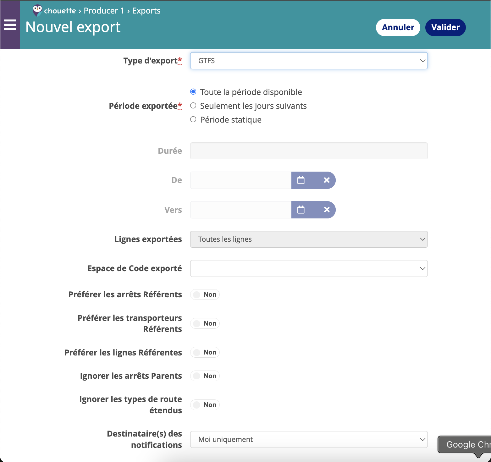 Chouette SaaS - Export feature in GTFS