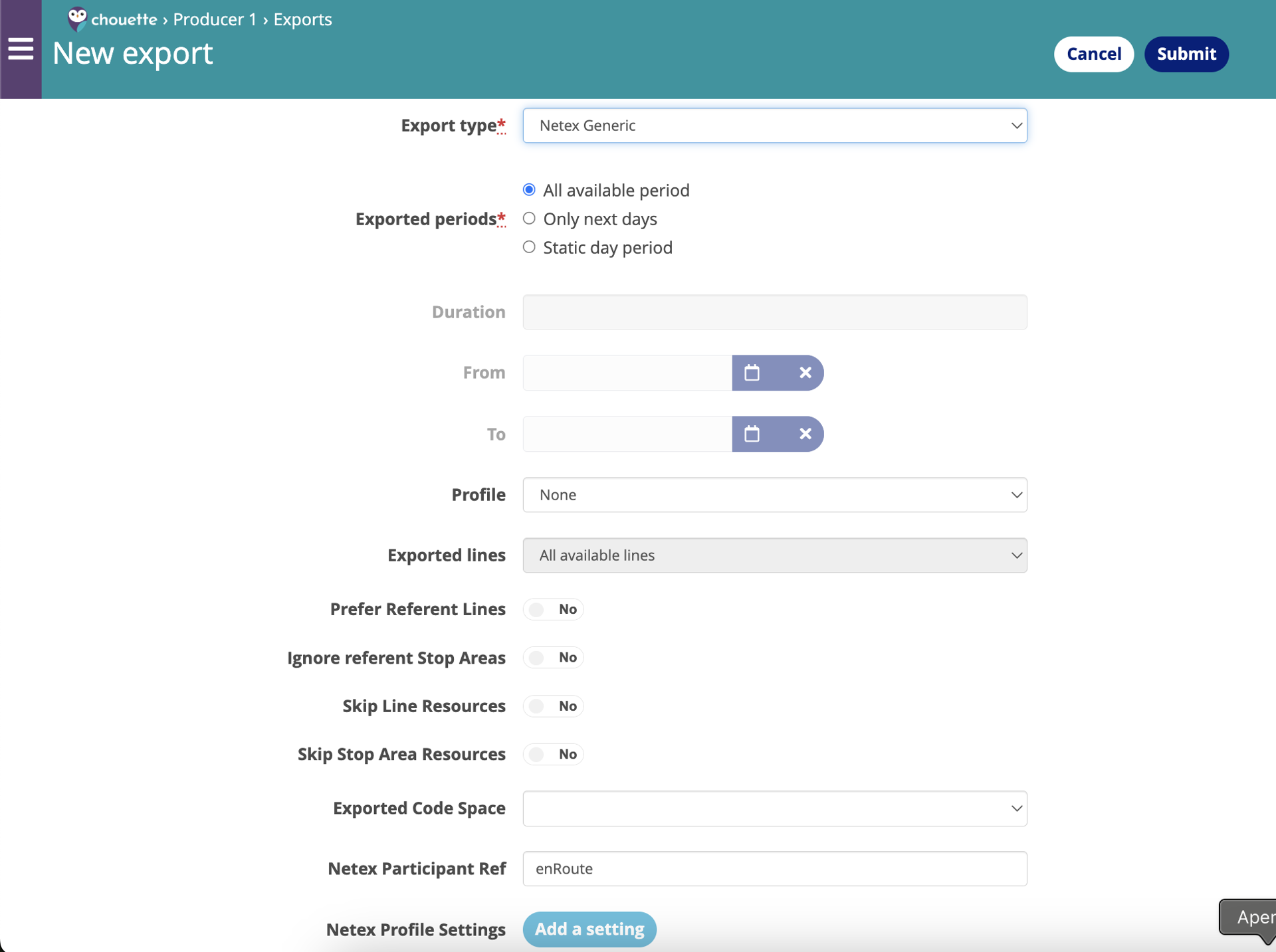 Chouette SaaS - Export feature in NeTEx